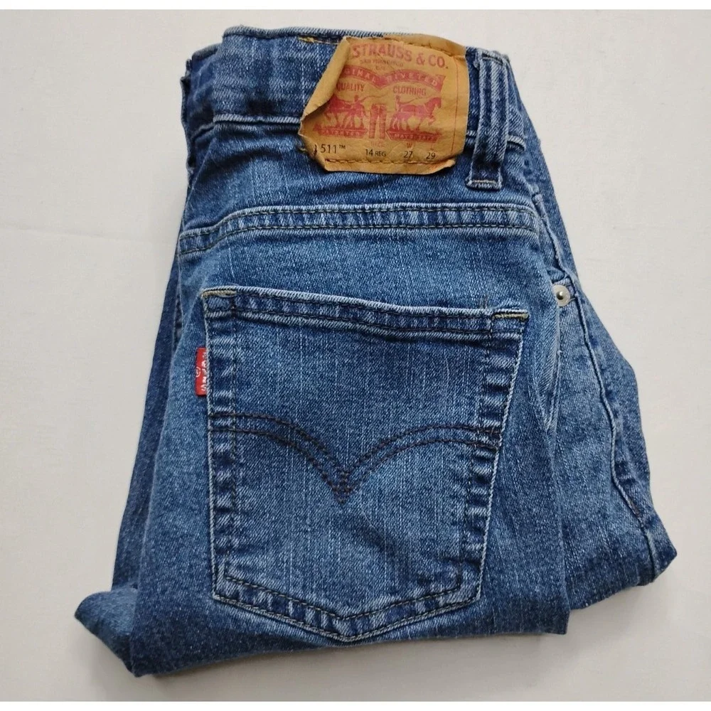 Levi's 511 Jeans Youth Boys Size 14 Reg Blue Denim Adjustable Waist W27xL29